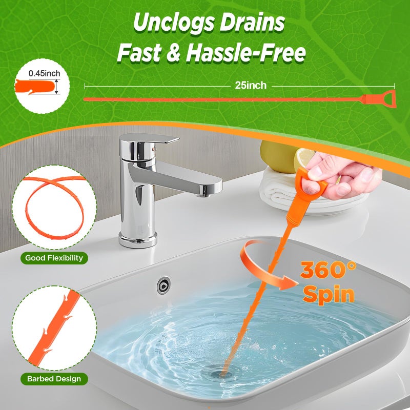 Forlivese 25 Inch Drain Snake,Drain Clog Remover,Sink Snake for Sewer Kitchen Sink Bathroom Tub Toilet Clogged Drains Relief Cleaning Tool 3 Pack - Image 2